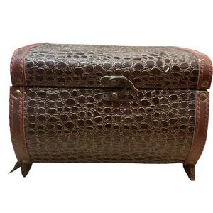 Brown Faux Crocodile Pattern Decorative Box with Handles and Swing Lock